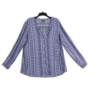 Eddie Bauer Womens Size -‎ XL Long Sleeve Button-Up Aztec Print Blouse Blue